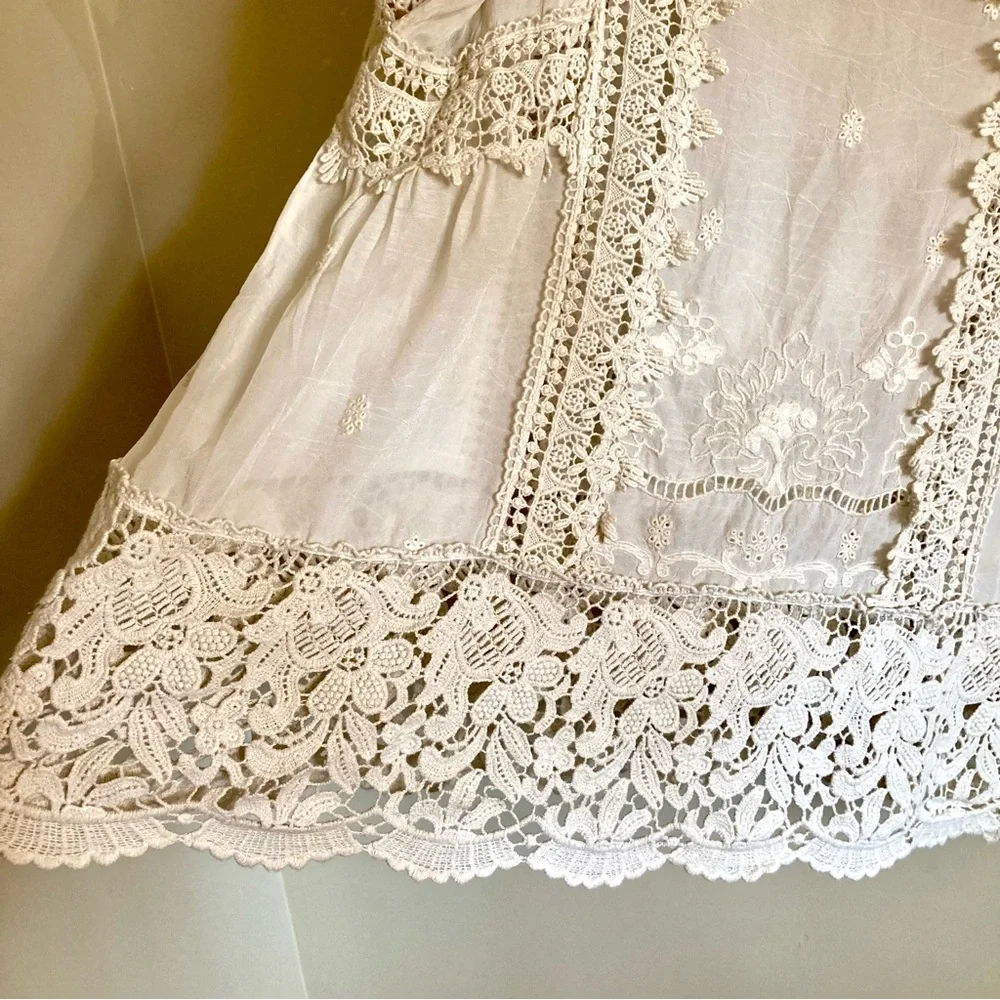 Johnny Was Cream Crochet Lace Peasant Blouse - Picture 6 of 11
